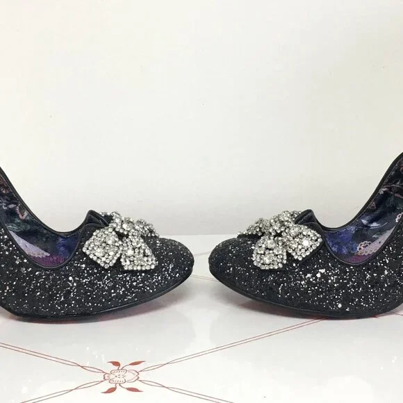 Irregular Choice Black & Silver Rhinestone "Deck The Halls" Shoes - Size 6EU/39E - Picture 5 of 13